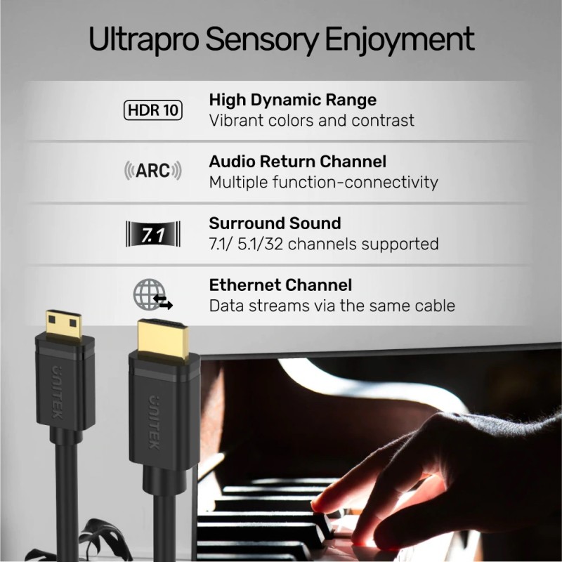 Buy Unitek HC Micro HDMI to HDMI Cable - Y-C182 - 2.0m in Cyprus, Nicosia, Limassol, Larnaka, Pafos