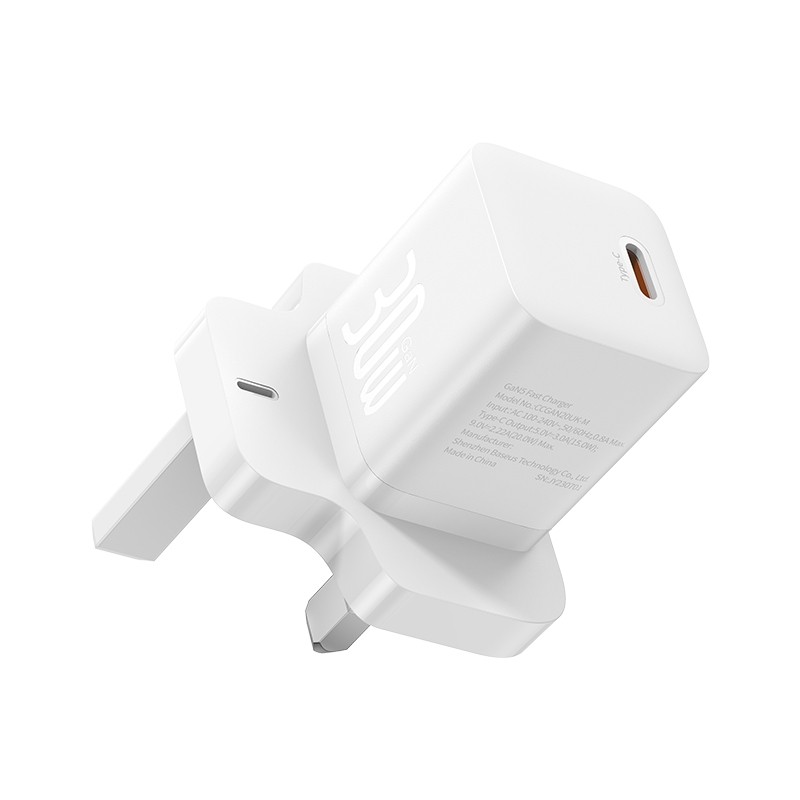 Buy Baseus Charger Wall - GaN5 - 30W USB-C UK MINI White in Cyprus, Nicosia, Limassol, Larnaka, Pafos