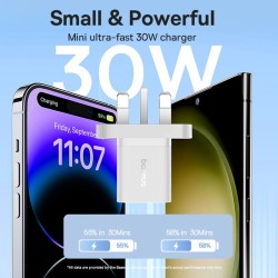 Buy Baseus Charger Wall - GaN5 - 30W USB-C UK MINI White in Cyprus, Nicosia, Limassol, Larnaka, Pafos