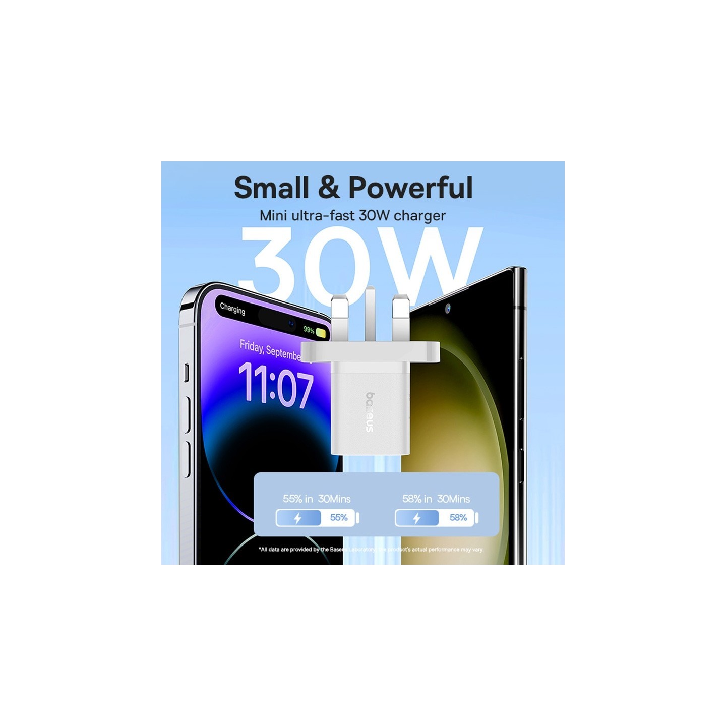 Baseus Charger Wall - GaN5 - 30W USB-C UK MINI White — Buy in Cyprus with Fast Delivery