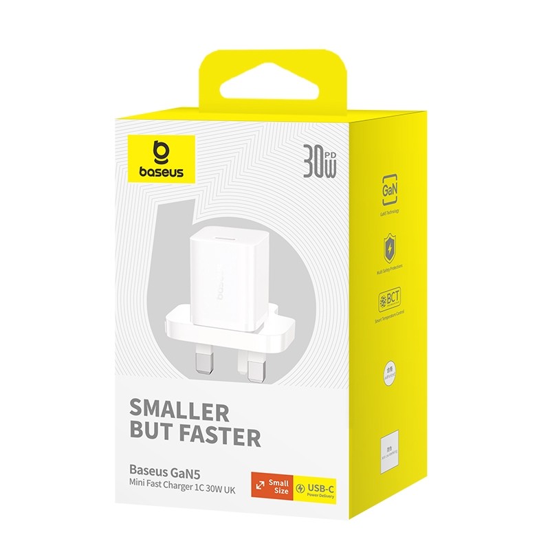 Buy Baseus Charger Wall - GaN5 - 30W USB-C UK MINI White in Cyprus, Nicosia, Limassol, Larnaka, Pafos