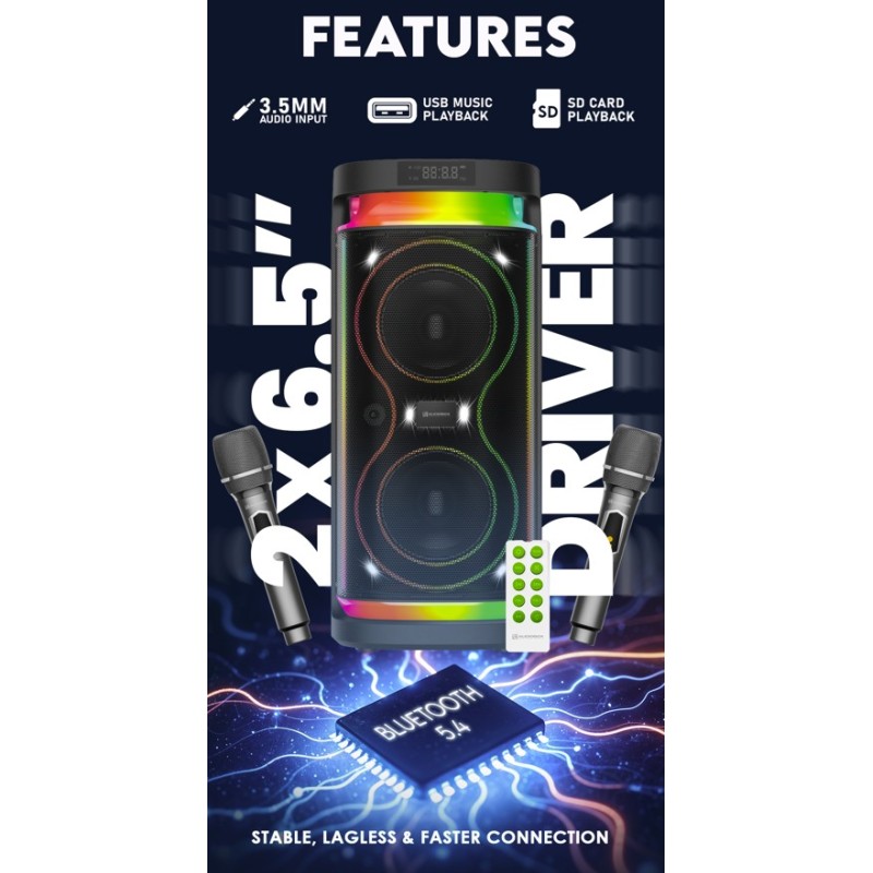 Buy SonicGear Portable Karaoke Speaker - BBX1300 - 2 x 6.5'' BT USB RGB 2x Mics ... in Cyprus, Nicosia, Limassol, Larnaka, Pafos