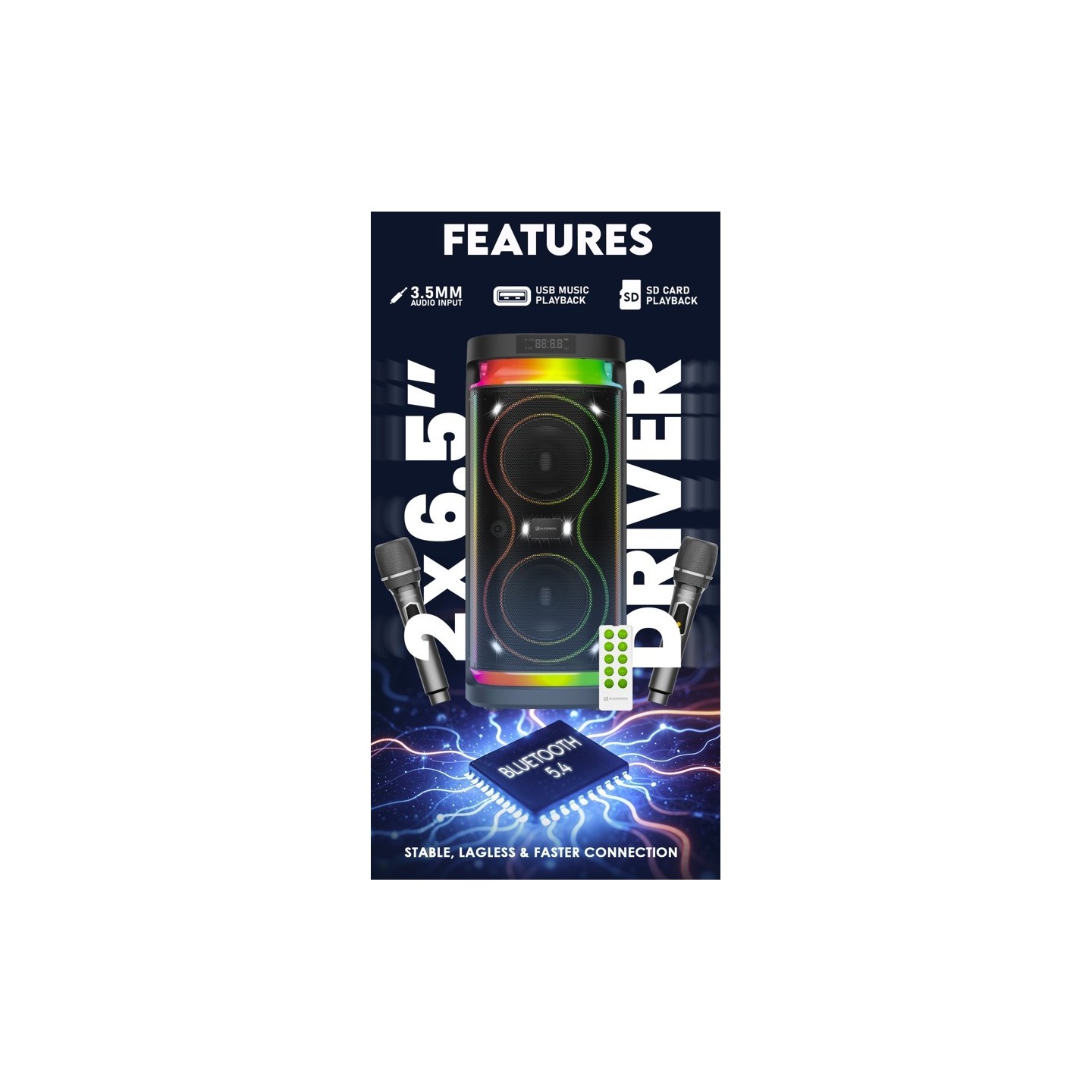 SonicGear Portable Karaoke Speaker - BBX1300 - 2 x 6.5'' BT USB RGB 2x Mics Audiobox — Buy in Cyprus with Fast Delivery