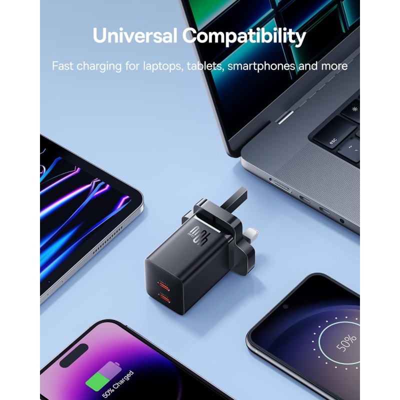 Buy Baseus Charger - GaN5 - Wall 40W USB-Cx2 UK MINI Black in Cyprus, Nicosia, Limassol, Larnaka, Pafos