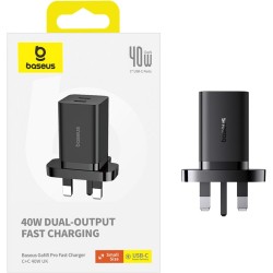 Buy Baseus Charger - GaN5 - Wall 40W USB-Cx2 UK MINI Black in Cyprus, Nicosia, Limassol, Larnaka, Pafos