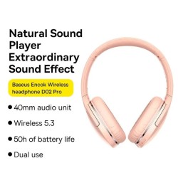 Buy Baseus Encok Wireless Headphone - D02 Pro - Pink in Cyprus, Nicosia, Limassol, Larnaka, Pafos