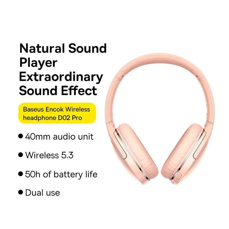 Buy Baseus Encok Wireless Headphone - D02 Pro - Pink in Cyprus, Nicosia, Limassol, Larnaka, Pafos