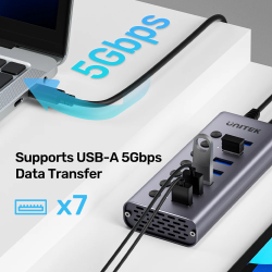Buy Unitek USB-C Hub - H1314A - 7xUSB-A Power Switch 12V2A in Cyprus, Nicosia, Limassol, Larnaka, Pafos