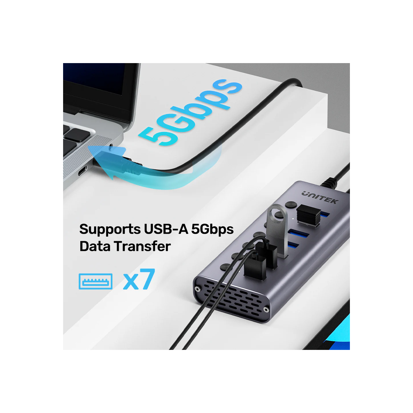 Unitek USB-C Hub - H1314A - 7xUSB-A Power Switch 12V2A — Buy in Cyprus with Fast Delivery