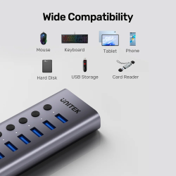 Unitek H1314A 7-Port USB 3.0 Hub w/ Switches & 12V/2A Adapter — Armenius Store Cyprus