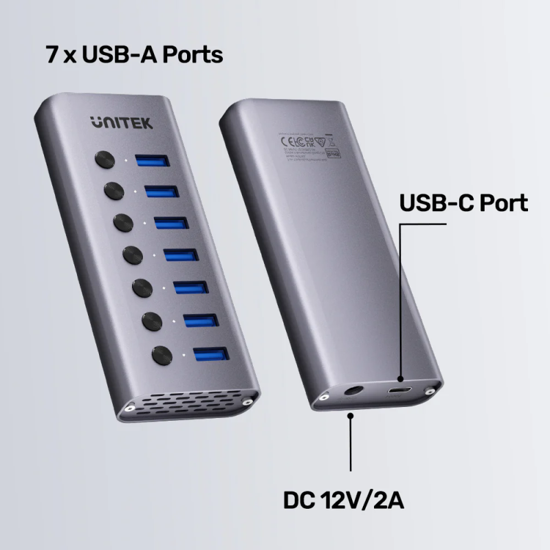 Buy Unitek USB-C Hub - H1314A - 7xUSB-A Power Switch 12V2A in Cyprus, Nicosia, Limassol, Larnaka, Pafos