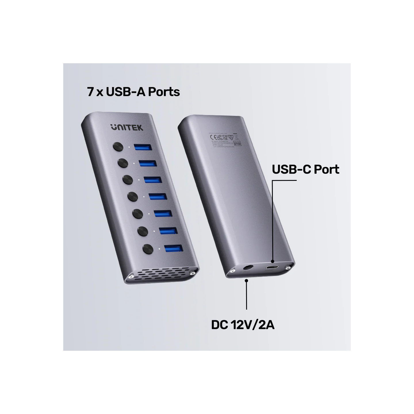 Unitek USB-C Hub - H1314A - 7xUSB-A Power Switch 12V2A — Buy in Cyprus with Fast Delivery