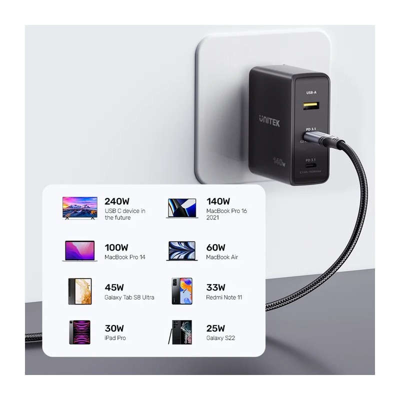 Buy Unitek MC USB-C Cable - C14110GY-2M - PD240W USB3.1 E-Marker 2.0m in Cyprus, Nicosia, Limassol, Larnaka, Pafos