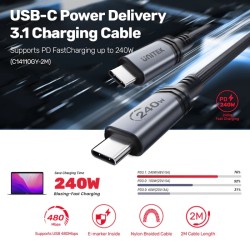 Buy Unitek MC USB-C Cable - C14110GY-2M - PD240W USB3.1 E-Marker 2.0m in Cyprus, Nicosia, Limassol, Larnaka, Pafos