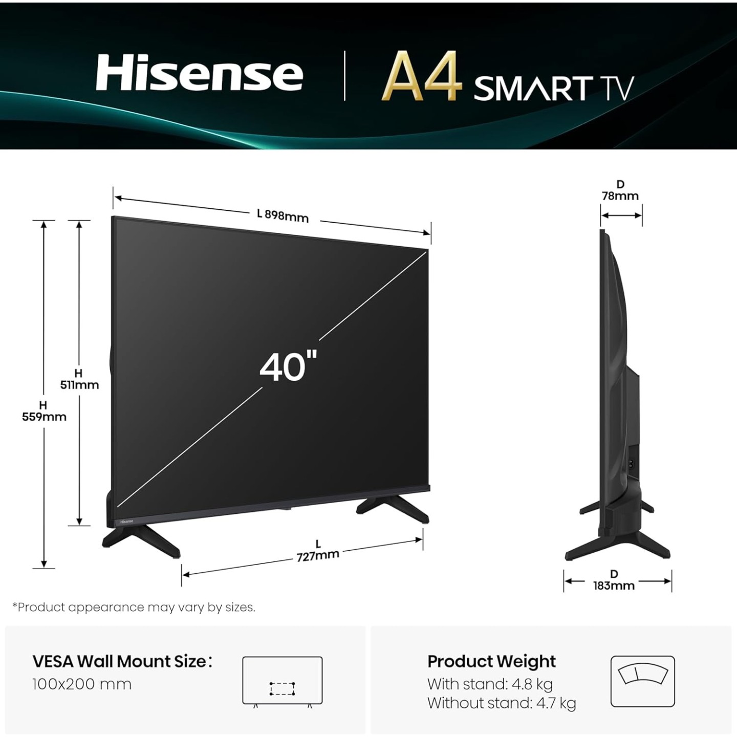 Hisense 40'' Full HD Smart LED TV - 40A4Q - 40'' Full HD Smart LED TV — Buy in Cyprus with Fast Delivery