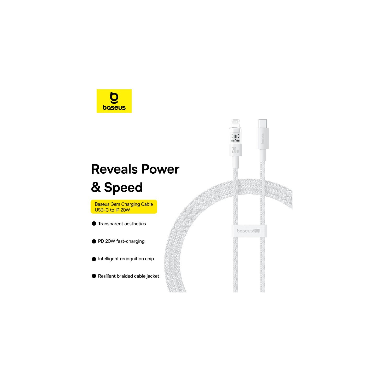 Baseus Cable Lightning to USB-C Gem Series - 1.0m - 20W - White — Buy in Cyprus with Fast Delivery