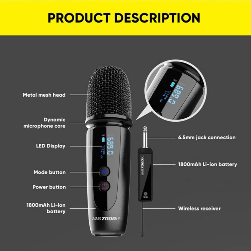 Buy SonicGear Wireless Microphone - WMS 7000 UL - Wireless Microphone with receiver in Cyprus, Nicosia, Limassol, Larnaka, Pafos