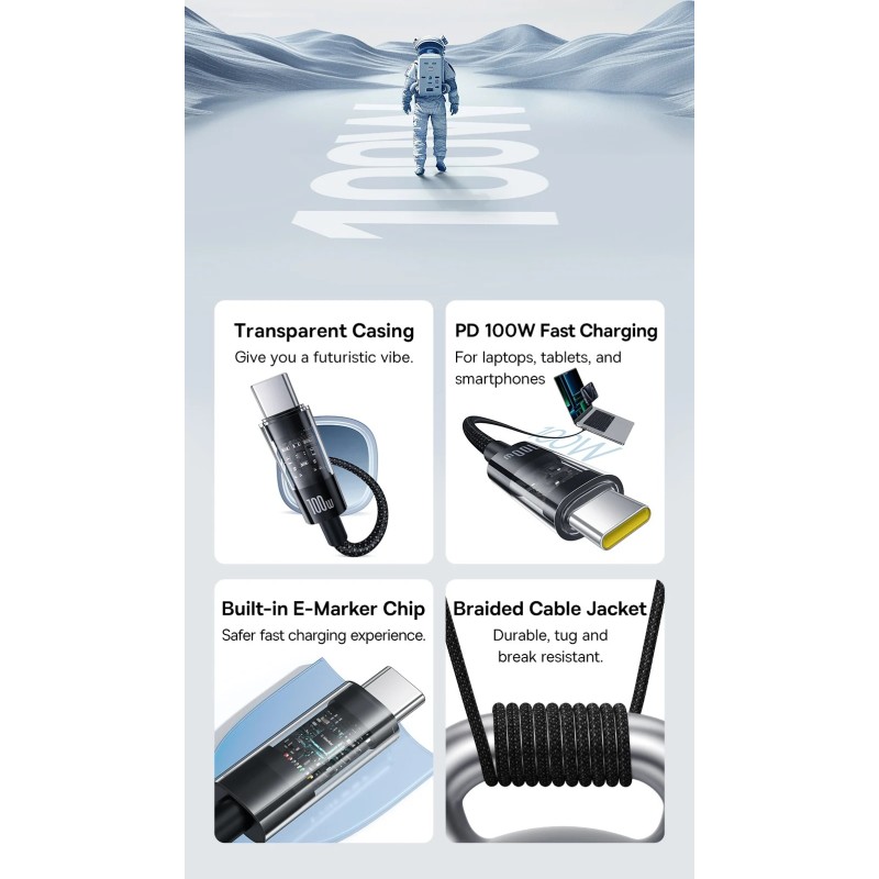 Buy Baseus Cable USB-C to USB-C Gem Series 100W 1.0m Black - USB-C to USB-C, 100... in Cyprus, Nicosia, Limassol, Larnaka, Pafos