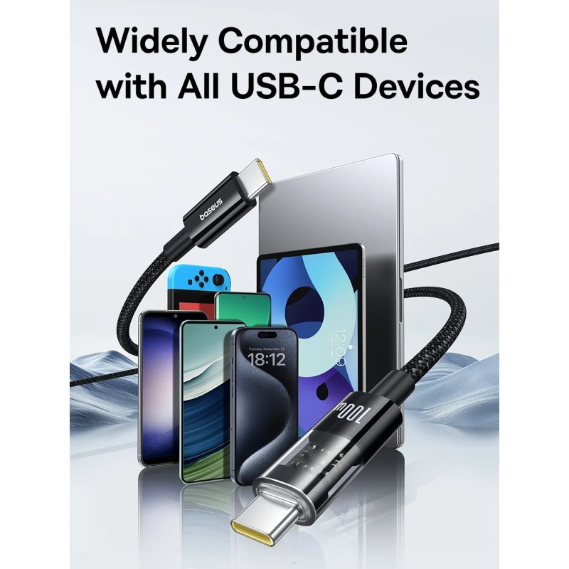 Buy Baseus Cable USB-C to USB-C Gem Series 100W 1.0m Black - USB-C to USB-C, 100... in Cyprus, Nicosia, Limassol, Larnaka, Pafos