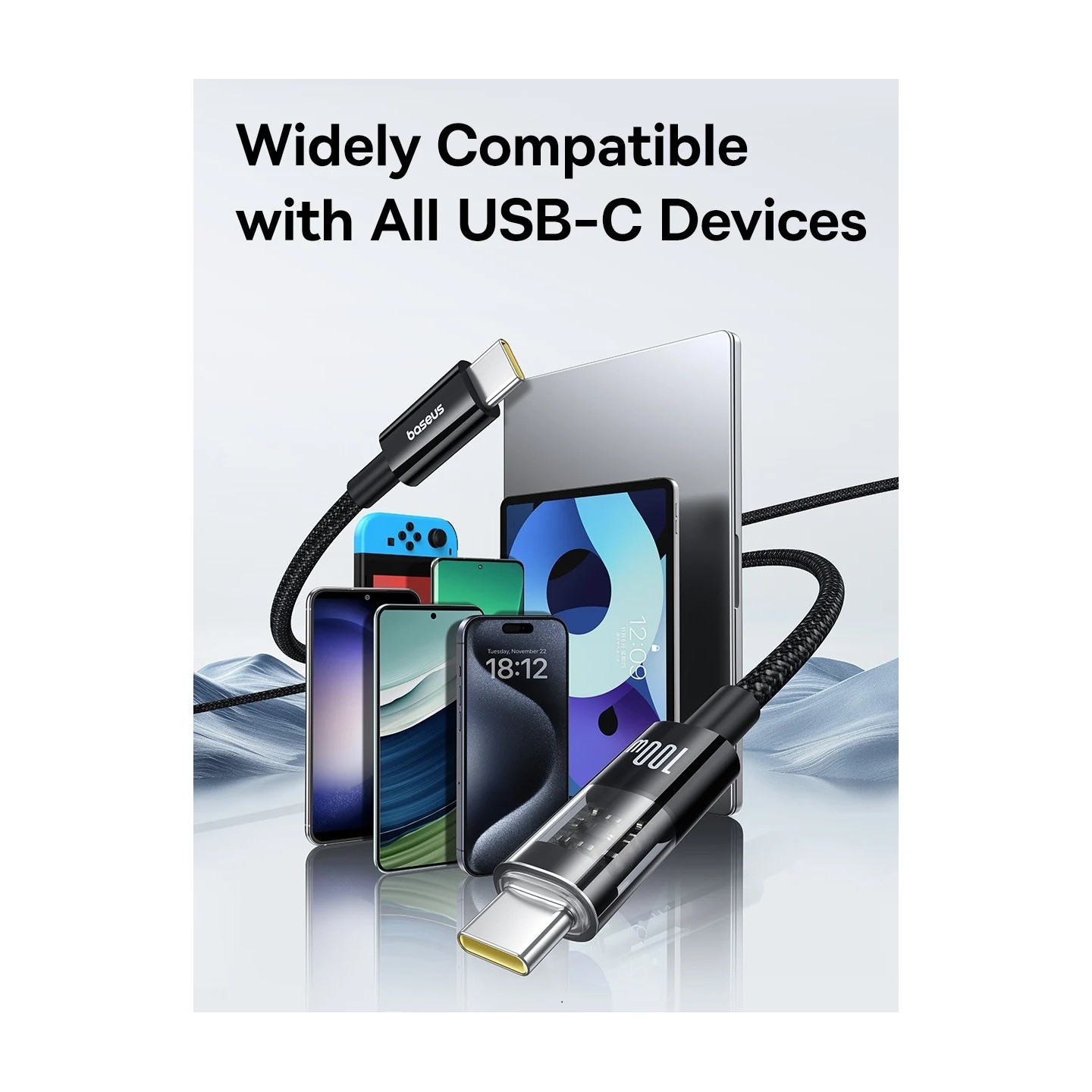 Baseus Gem Series USB-C to USB-C 100W 1.0m Black - CB000092 (Retail) — Buy in Cyprus with Fast Delivery