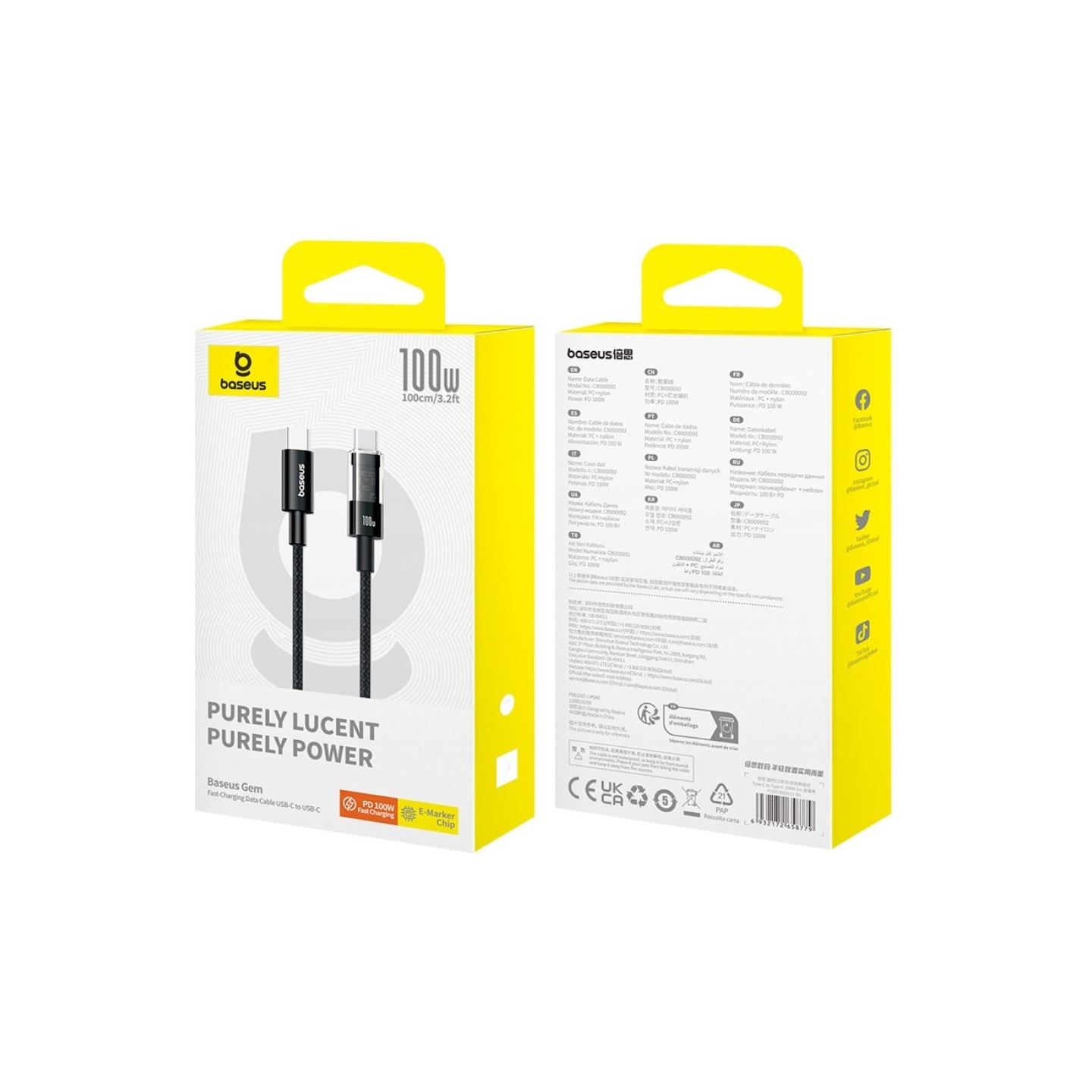 Baseus Gem Series USB-C to USB-C 100W 1.0m Black - CB000092 (Retail) — Buy in Cyprus with Fast Delivery