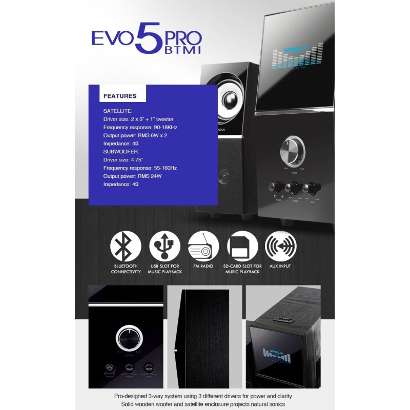 Buy SonicGear EVO5 Pro - BTMI 2.1 - BT Speakers 72W in Cyprus, Nicosia, Limassol, Larnaka, Pafos