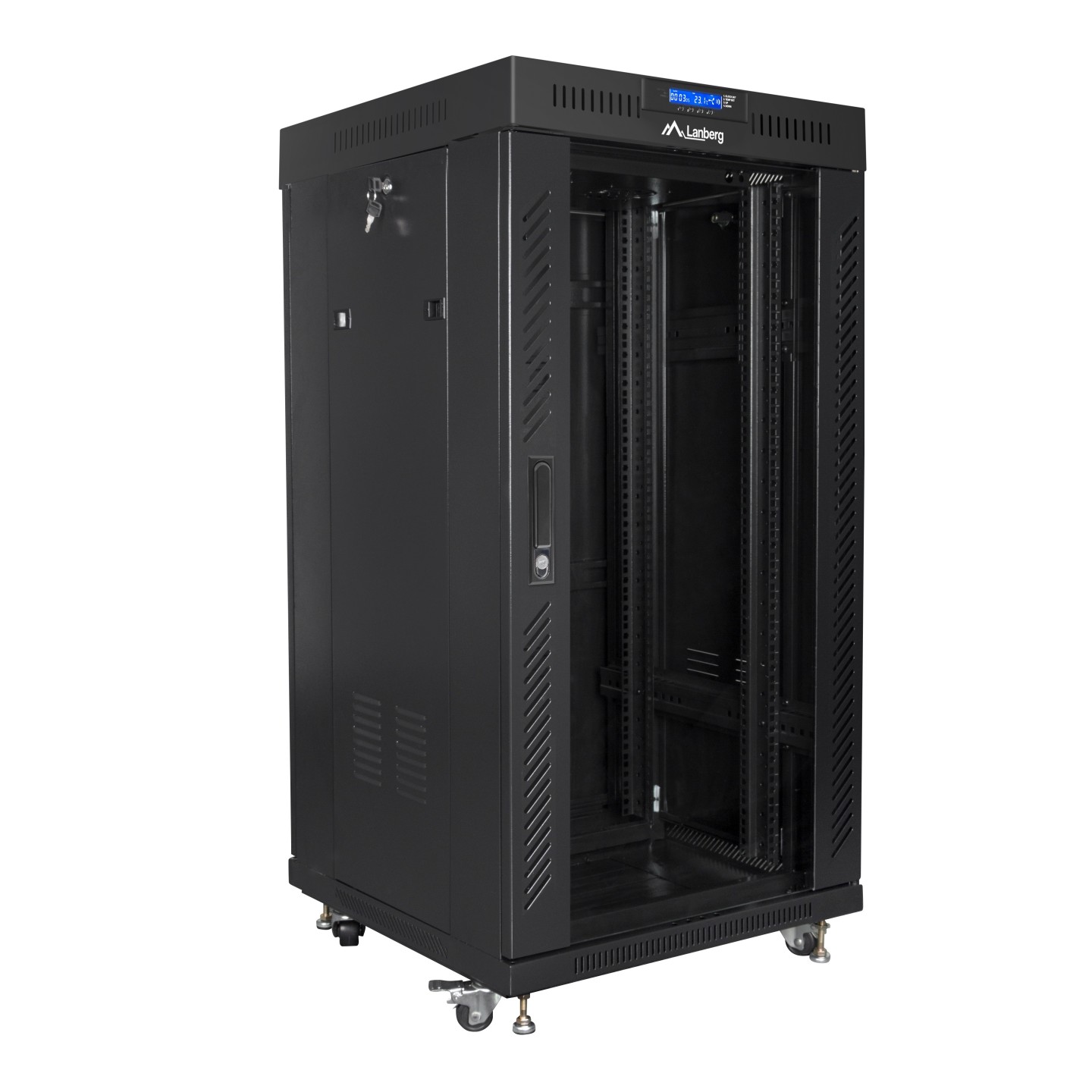 Lanberg Free Standing Cabinet 19'' with Glass Door 22U 60cm Ventilation Panel with LCD, 2 Fans & Thermostat Black (no...