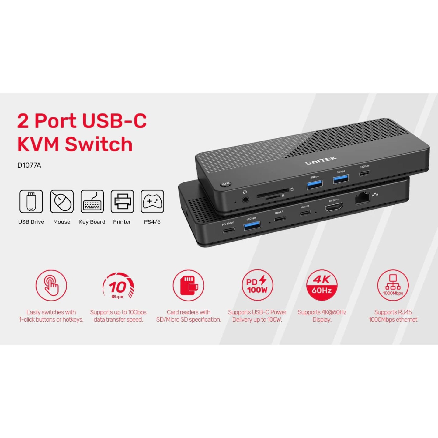 Unitek USB-C 4K KVM Docking Station D1077A - 100W PD, HDMI, Ethernet — Armenius Store Cyprus