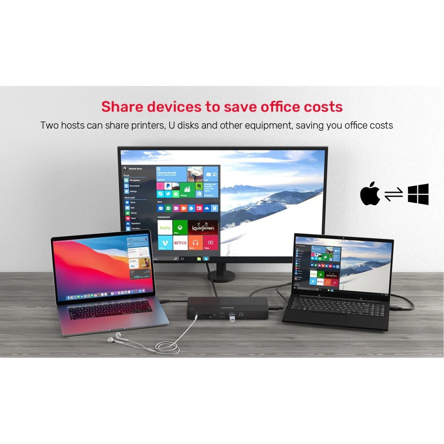 Unitek USB-C Hub USB3.2 KVM HDMI Gb SD Audio PD100W - D1077A - USB-C Hub USB3.2 KVM HDMI Gb SD Audio PD100W