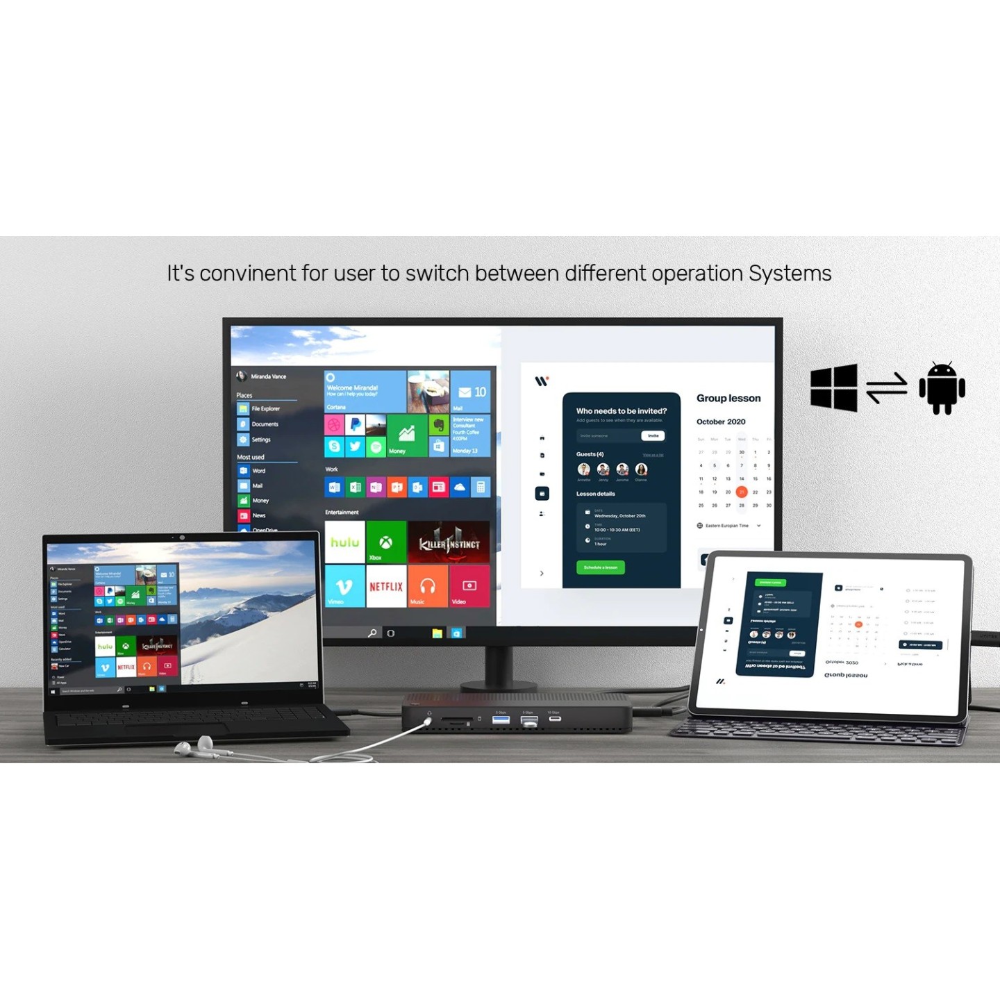 Unitek USB-C Hub USB3.2 KVM HDMI Gb SD Audio PD100W - D1077A - USB-C Hub USB3.2 KVM HDMI Gb SD Audio PD100W