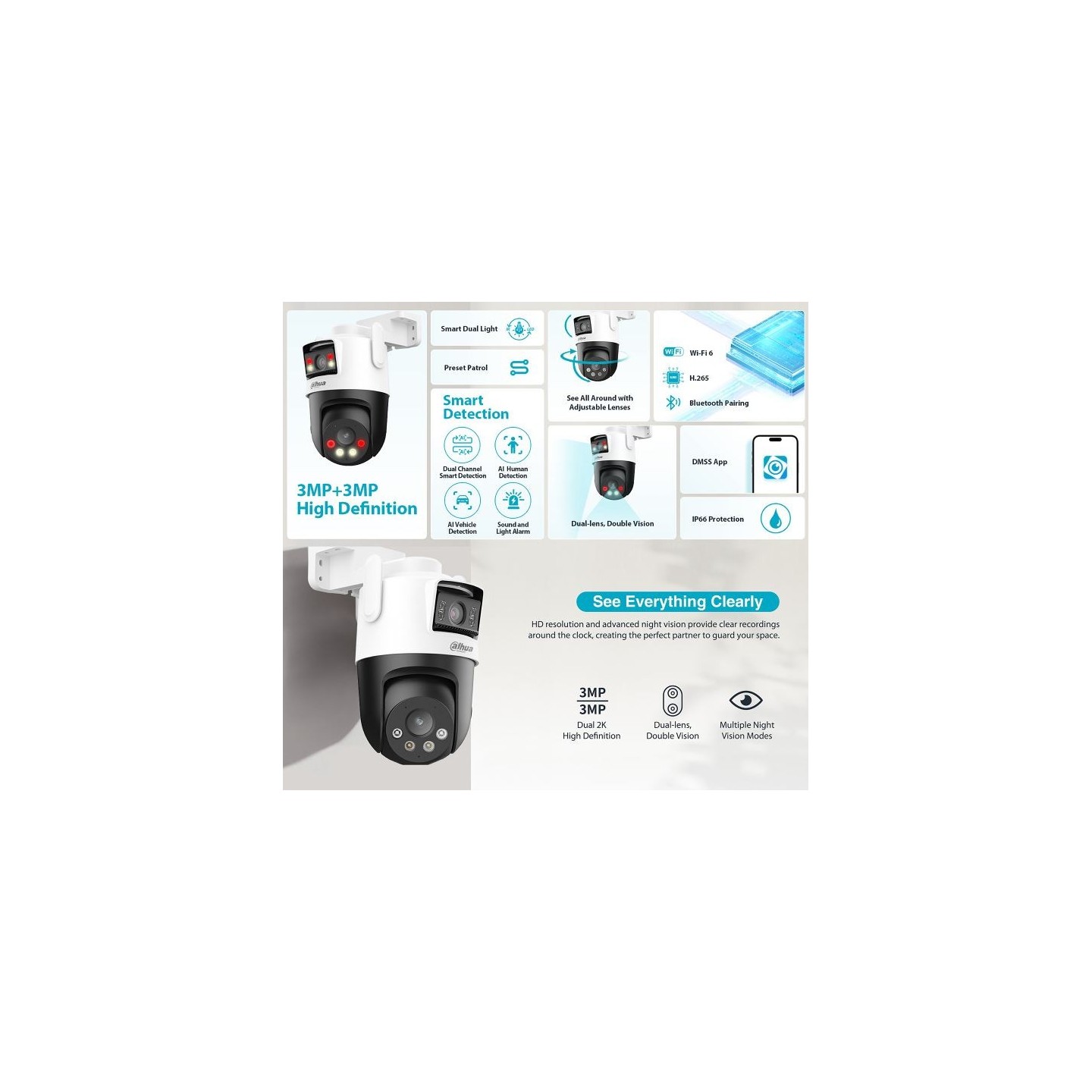 Dahua IP 3.0MP Wifi PT Dual Illumination Dual-Lens - P3D-3F-PV - IP 3.0MP Wifi PT Dual Illumination Dual-Lens