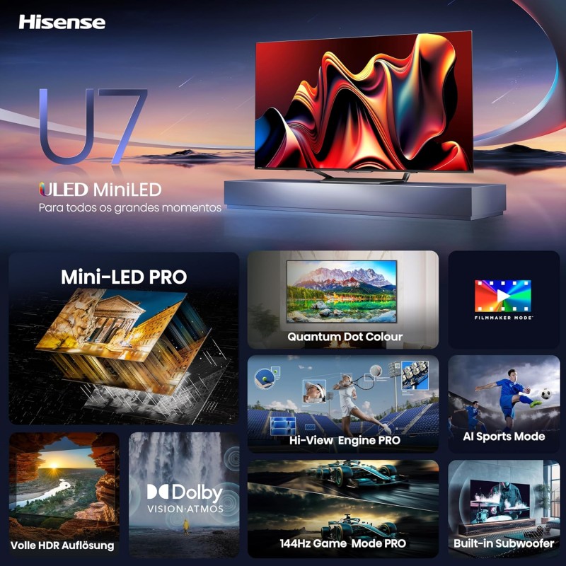 Buy Hisense TV - 75U7NQ - 75'' 4K Smart QLED MINI LED 120hz TV in Cyprus, Nicosia, Limassol, Larnaka, Pafos