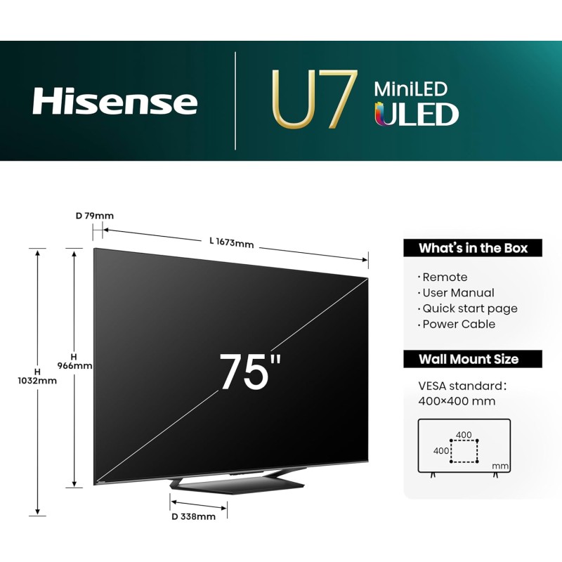 Buy Hisense TV - 75U7NQ - 75'' 4K Smart QLED MINI LED 120hz TV in Cyprus, Nicosia, Limassol, Larnaka, Pafos