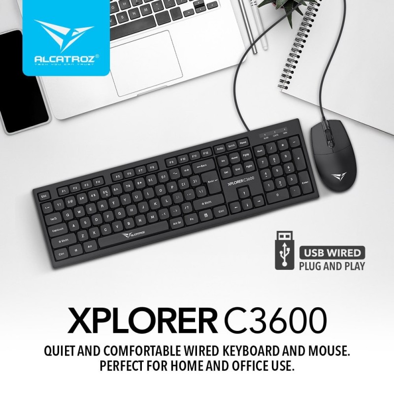 Buy Alcatroz Keyboard & Mouse Wired Combo XPLORER - C3600 - Silent Black in Cyprus, Nicosia, Limassol, Larnaka, Pafos