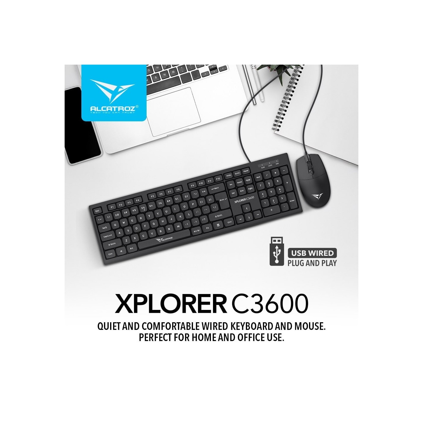 Alcatroz XPLORER C3600 Silent Black Wired Keyboard & Mouse Combo (Boxed) — Buy in Cyprus with Fast Delivery