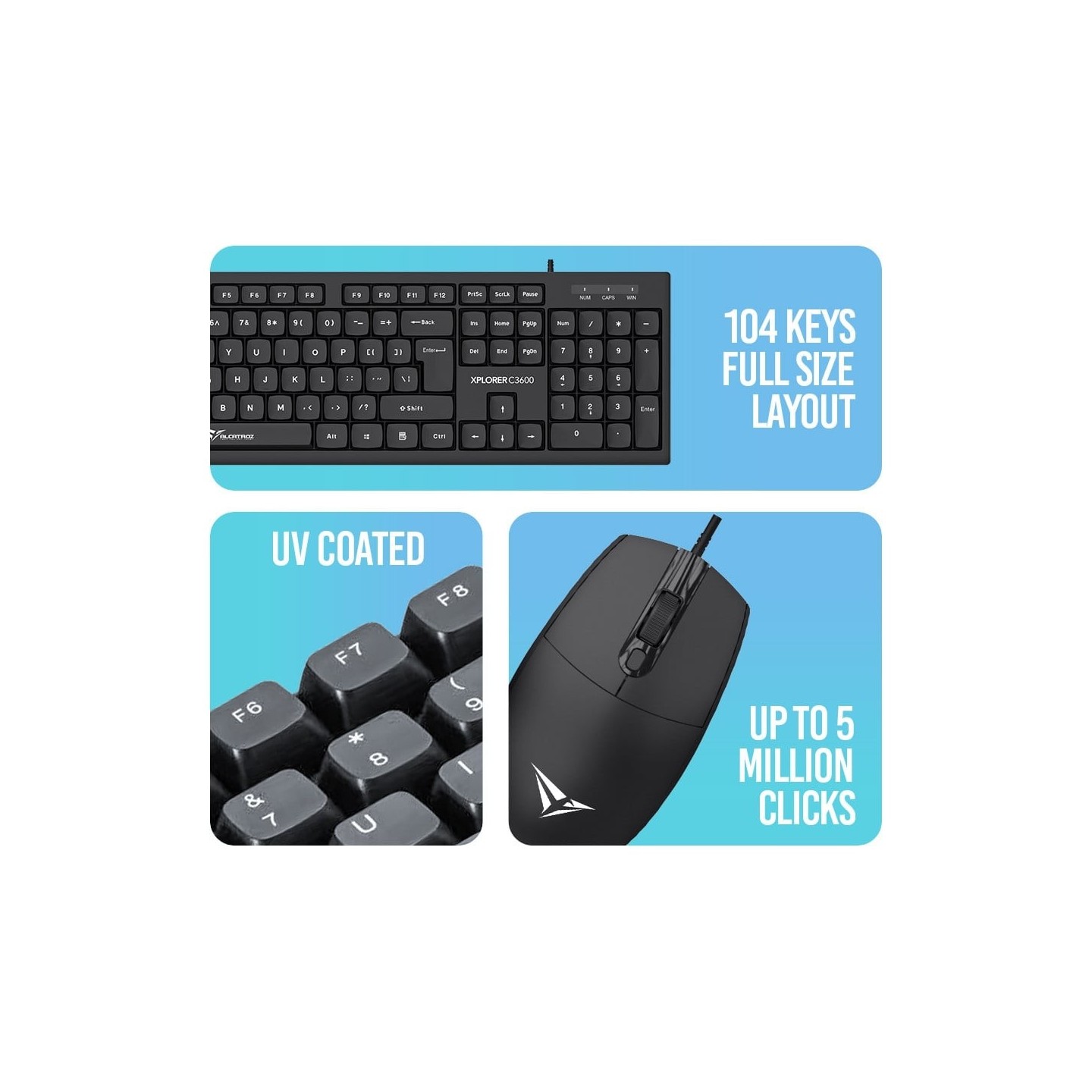 Alcatroz XPLORER C3600 Silent Black Wired Keyboard & Mouse Combo (Boxed) — Buy in Cyprus with Fast Delivery