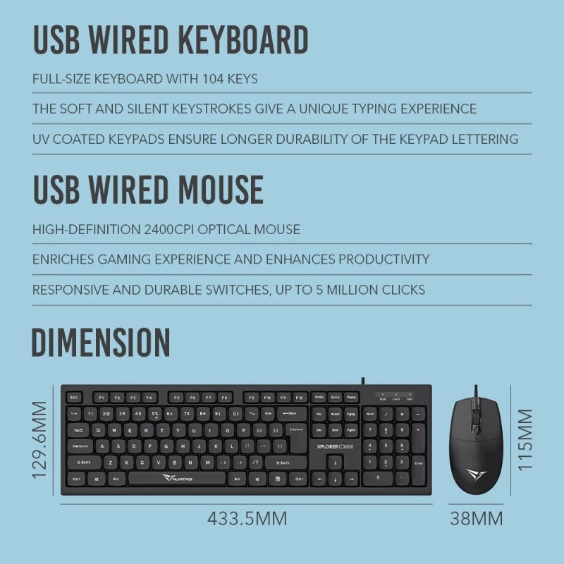 Buy Alcatroz Keyboard & Mouse Wired Combo XPLORER - C3600 - Silent Black in Cyprus, Nicosia, Limassol, Larnaka, Pafos