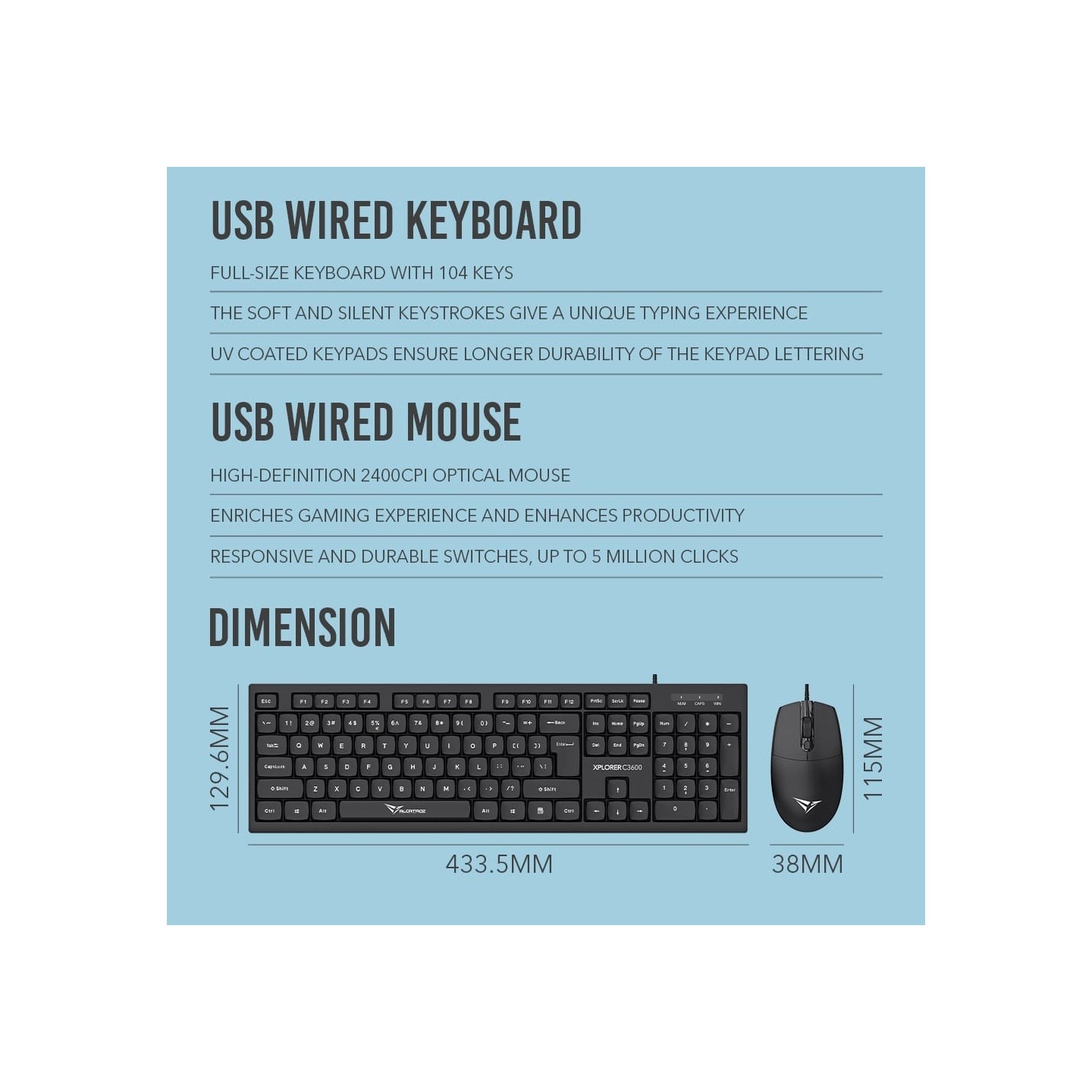 Alcatroz XPLORER C3600 Silent Black Wired Keyboard & Mouse Combo (Boxed) — Buy in Cyprus with Fast Delivery