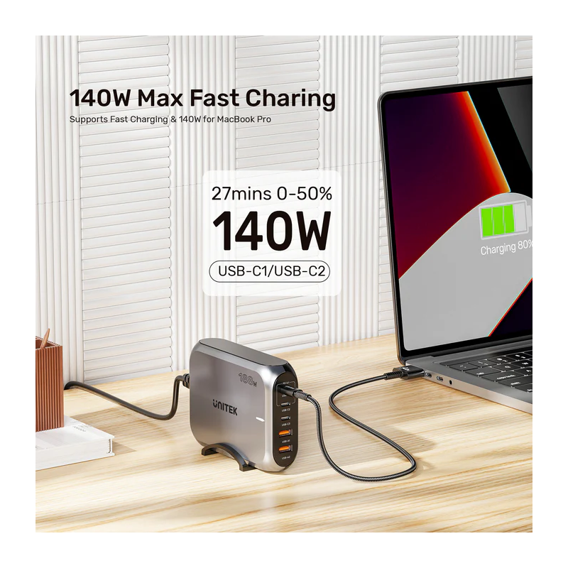 Buy Unitek Charge Desktop 188W 5-Port PD3.1 GaN Station - P1234A - 140W (UK) in Cyprus, Nicosia, Limassol, Larnaka, Pafos