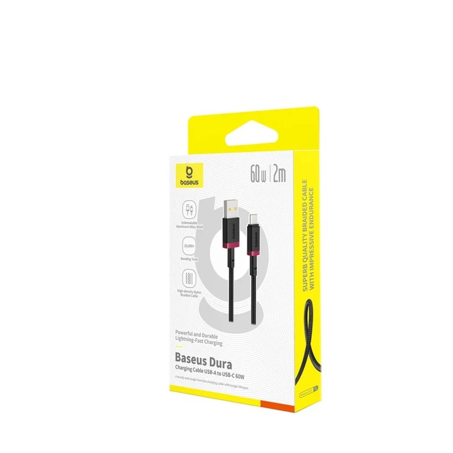 Baseus Dura Series USB-A to USB-C 60W Braided Cable 2m Black+Red (Boxed) — Buy in Cyprus with Fast Delivery