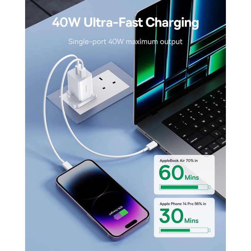 Buy Baseus Charger Wall 40W USB-Cx2 UK MINI White - GaN5 - 40W USB-Cx2 UK MINI W... in Cyprus, Nicosia, Limassol, Larnaka, Pafos