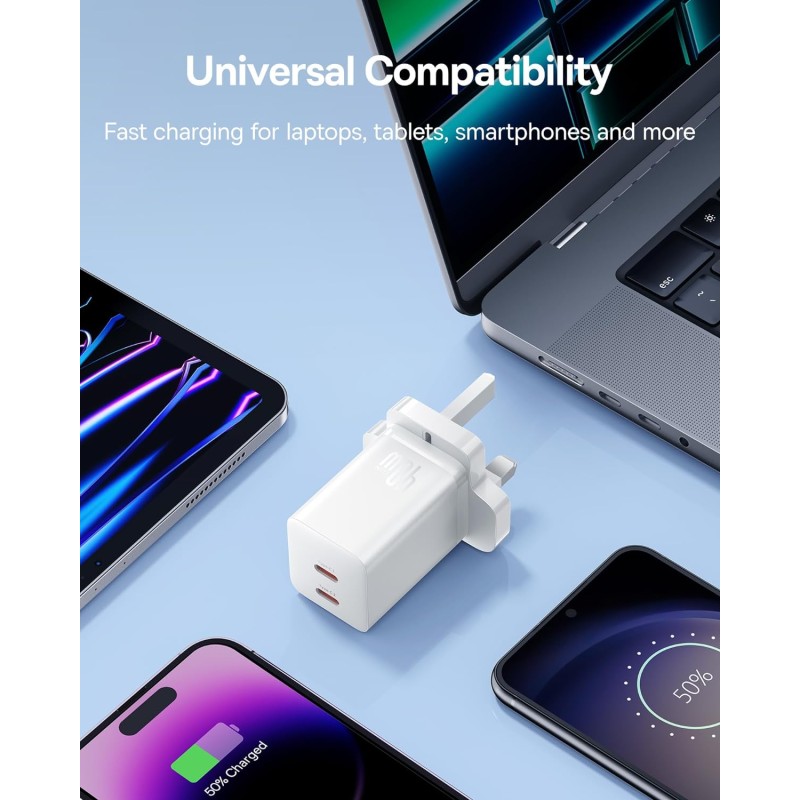 Buy Baseus Charger Wall 40W USB-Cx2 UK MINI White - GaN5 - 40W USB-Cx2 UK MINI W... in Cyprus, Nicosia, Limassol, Larnaka, Pafos