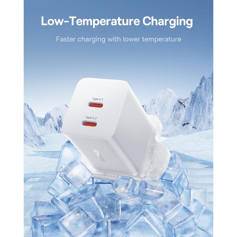 Buy Baseus Charger Wall 40W USB-Cx2 UK MINI White - GaN5 - 40W USB-Cx2 UK MINI W... in Cyprus, Nicosia, Limassol, Larnaka, Pafos