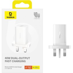 Buy Baseus Charger Wall 40W USB-Cx2 UK MINI White - GaN5 - 40W USB-Cx2 UK MINI W... in Cyprus, Nicosia, Limassol, Larnaka, Pafos