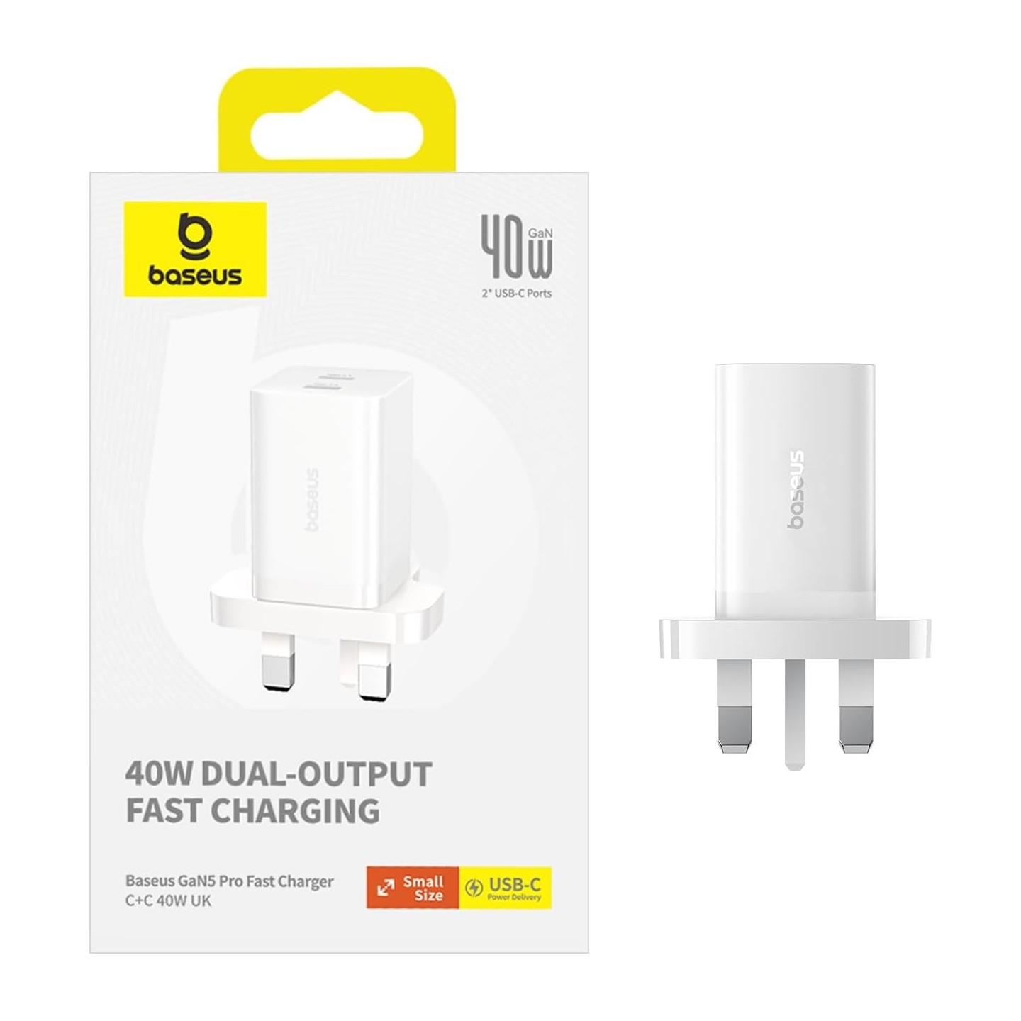 Baseus Charger Wall 40W USB-Cx2 UK MINI White - GaN5 - 40W USB-Cx2 UK MINI White — Buy in Cyprus with Fast Delivery