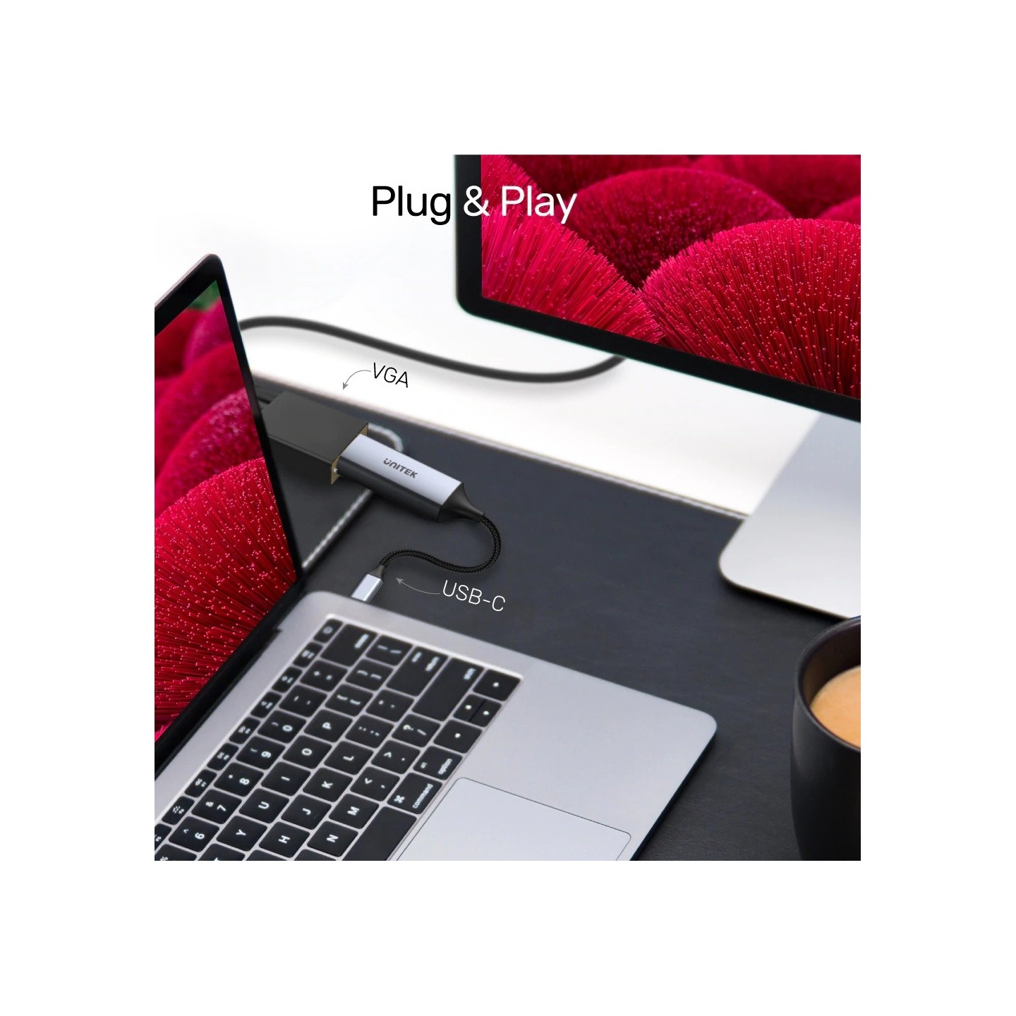 Unitek Converter USB-C to VGA - V1413A - Aluminium Braided — Buy in Cyprus with Fast Delivery