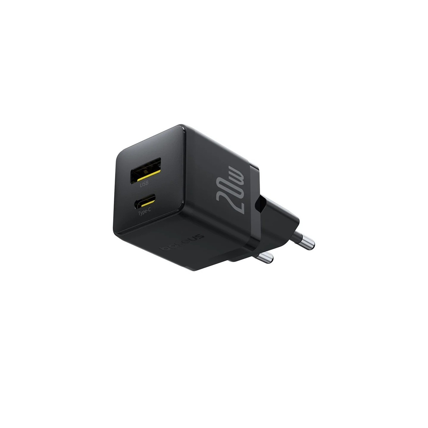 Baseus Charger Wall 20W USB-C USB-A PALM Series EU Black - 20W, USB-C, USB-A, PALM Series, EU, Black