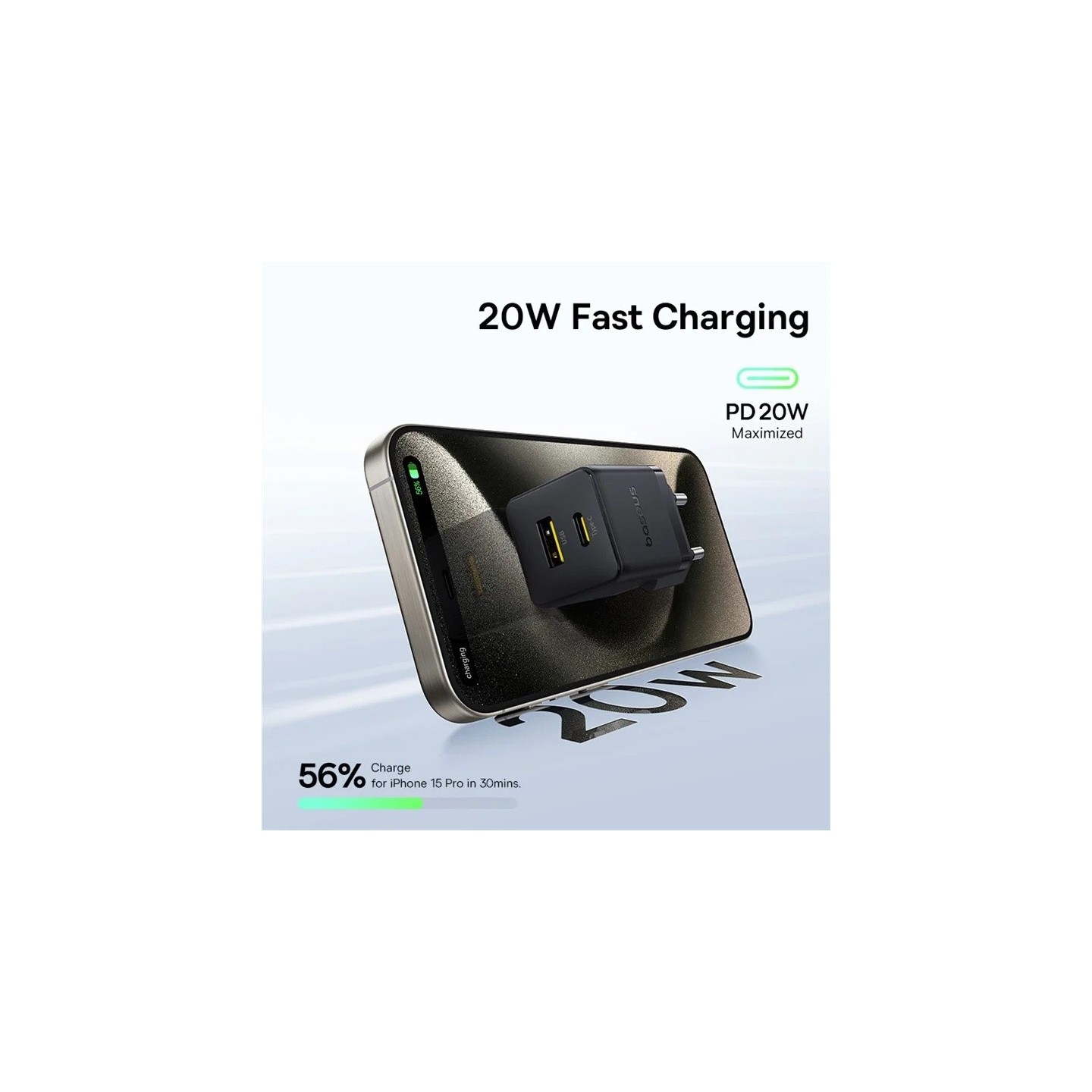 Baseus Charger Wall 20W USB-C USB-A PALM Series EU Black - 20W, USB-C, USB-A, PALM Series, EU, Black