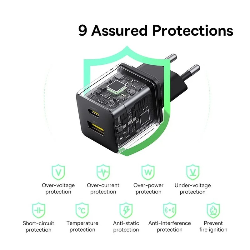 Buy Baseus Charger Wall 20W USB-C USB-A PALM Series EU Black - 20W, USB-C, USB-A... in Cyprus, Nicosia, Limassol, Larnaka, Pafos