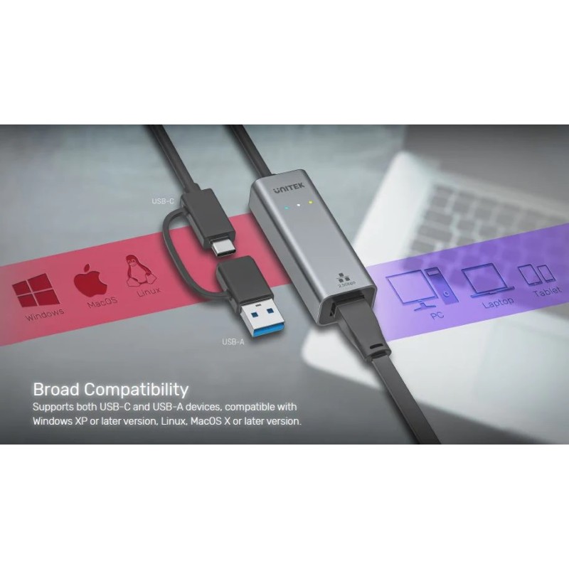 Buy Unitek Converter - U1313C - USB-C to LAN 2.5Gb Ethernet+USB-A in Cyprus, Nicosia, Limassol, Larnaka, Pafos